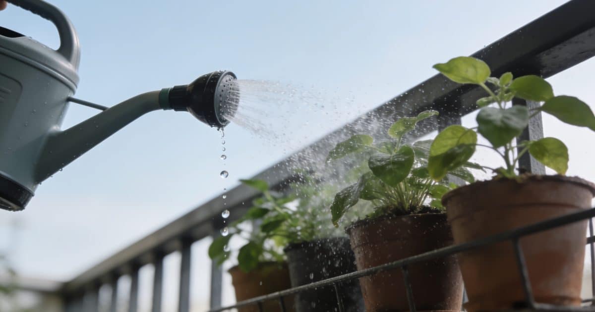 Arrosoir automatique arrosant plantes en pots balcon