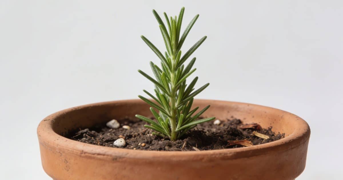 Main cultivant une bouture de romarin en pot