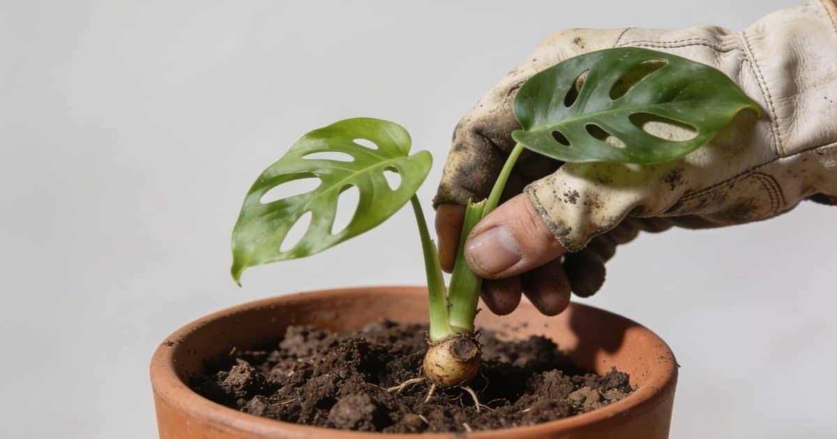 Main de jardinier plantant bouture de monstera
