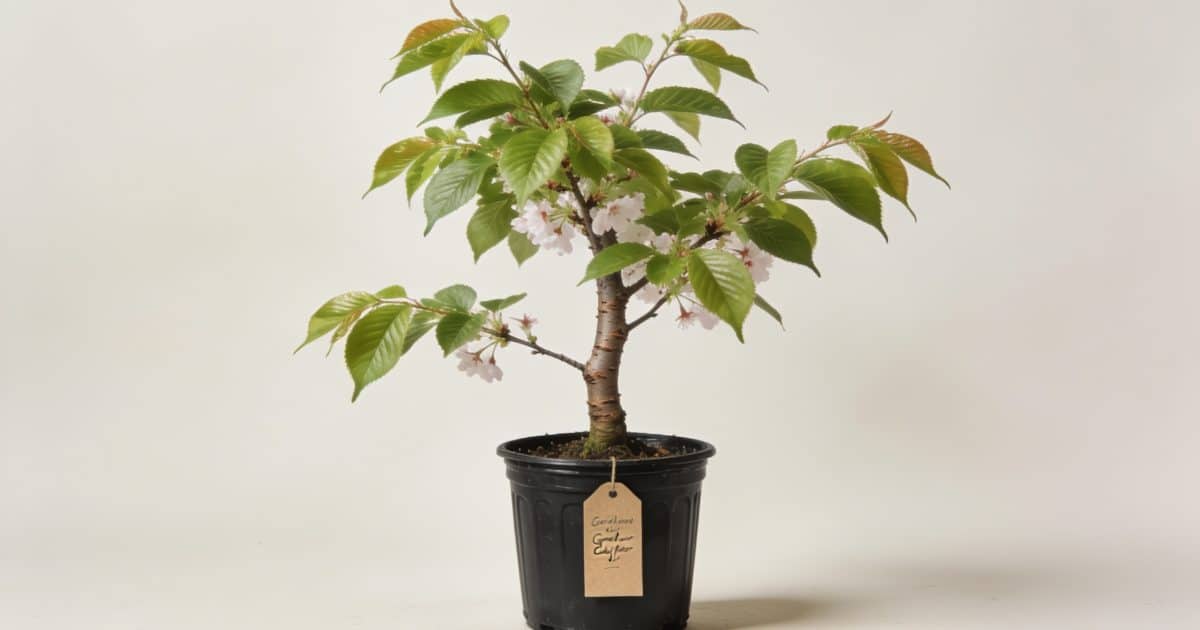 Pied de cerisier japonais etiquete en rayon jardinerie