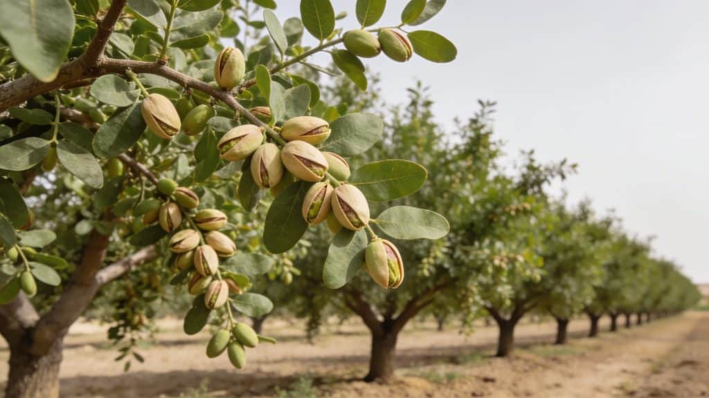 Verger de pistachiers aligne male et femelles